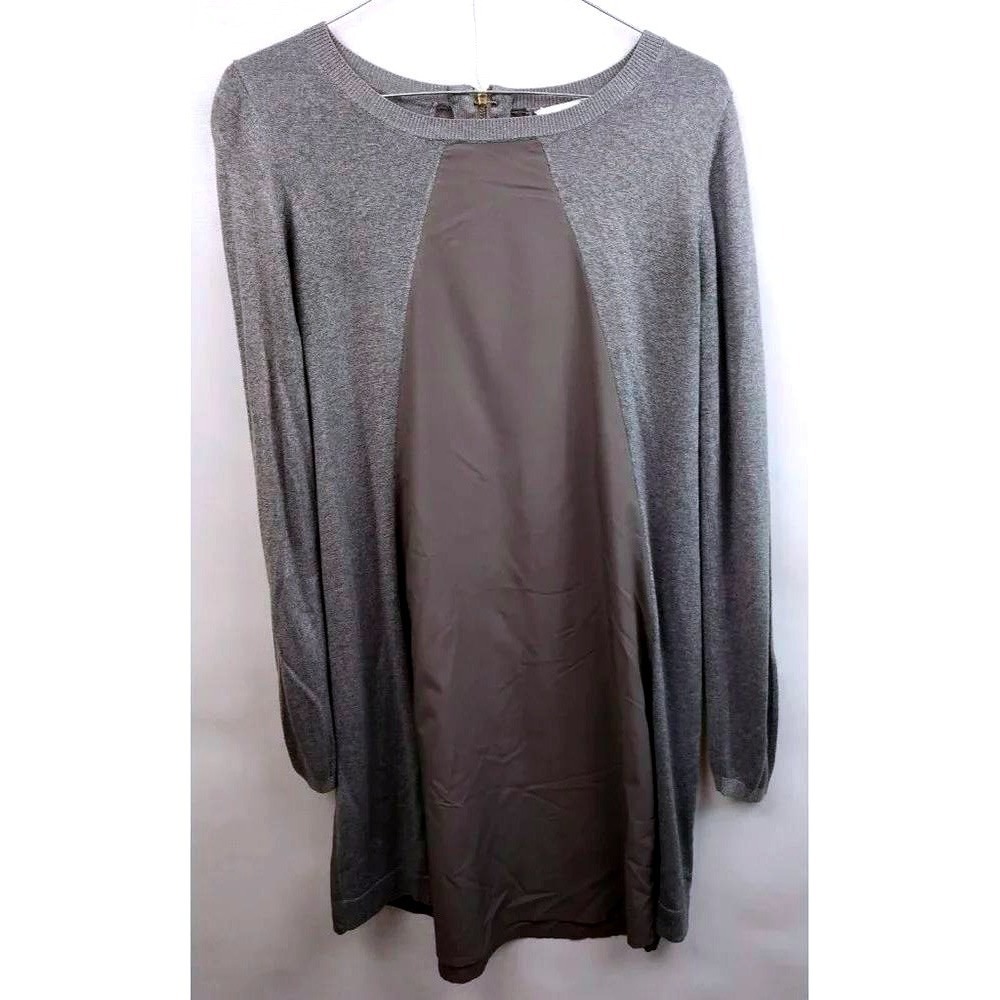 M. Rena Sweater Dress Womens Small Gray Mixed Media Long Sleeve Minimalist